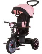 CHIPOLINO Tricicleta pentru copii Derby flamingo cu copertina si sezut reversibil spatar reglabil pozitie somnfrana suport pentru picioare maner cu control al directiei jucarie cu muzica si lumini