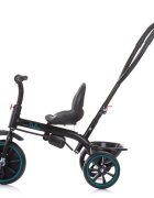 CHIPOLINO Tricicleta pentru copii Pulse Avocado cu maner cu control al directiei copertina detasabila scaun confortabil cu husa moale suport pentru picioare si cos pentru cumparaturi
