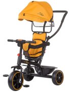 CHIPOLINO Tricicleta pentru copii Pulse Mustard cu maner cu control al directiei copertina detasabila scaun confortabil cu husa moale suport pentru picioare si cos pentru cumparaturi