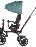 CHIPOLINO Tricicleta pentru copii Quick Fold Aloe pliabila cu sezut reversibil suport pentru picioare maner cu control al directiei spatar reglabil pe spate scaun cu husa moale si frana pe rotile din spate