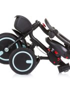 CHIPOLINO Tricicleta pentru copii Quick Fold Ebony pliabila cu sezut reversibil suport pentru picioare maner cu control al directiei spatar reglabil pe spate scaun cu husa moale si frana pe rotile din spate