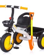 CHIPOLINO Tricicleta pentru copii Rover yellow cu sezut si ghidon confortabil cos pentru accesorii lopata de jucarie inclusa pentru copii cu o greutate de pana la 25 kg