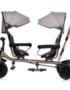 CHIPOLINO Tricicleta pentru gemeni Hip Hop Latte cu sezut rotativ 360 grade suporturi pentru picioare bara de protectie cosulete