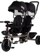CHIPOLINO Tricicleta pentru gemeni Hip Hop Noir cu sezut rotativ 360 grade suporturi pentru picioare bara de protectie cosulete