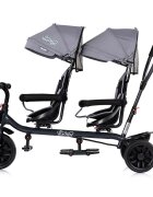 CHIPOLINO Tricicleta pentru gemeni Hip Hop Platinum cu sezut rotativ 360 grade suporturi pentru picioare bara de protectie cosulete