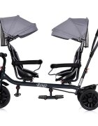 CHIPOLINO Tricicleta pentru gemeni Hip Hop Platinum cu sezut rotativ 360 grade suporturi pentru picioare bara de protectie cosulete