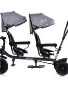 CHIPOLINO Tricicleta pentru gemeni Hip Hop Platinum cu sezut rotativ 360 grade suporturi pentru picioare bara de protectie cosulete