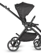 COCCOLLE Carucior modular 2 in 1 Serry Jet Black Suport de picioare reglabil Suspensie Huse pentru picioare Geanta Adaptoare Bara de protectie si maner din piele ecologica Greutate admisa 22 kg