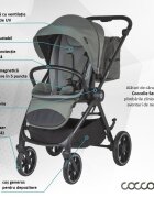 COCCOLLE Carucior modular 4 in 1 pentru copii Serry Moss Green cu Scoica auto iSize Knox Black si Baza isofix iSize Knox