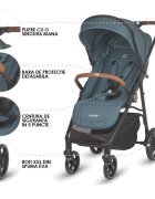 COCCOLLE Carucior sport Finley cu pliere automata pozitie de somn roti detasabile spatar reglabil centura de siguranta in 5 puncte extensibila cu ventilatie husa picioruse sarcina maxima 22 kg Ocean Blue