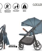 COCCOLLE Carucior sport Finley cu pliere automata pozitie de somn roti detasabile spatar reglabil centura de siguranta in 5 puncte extensibila cu ventilatie husa picioruse sarcina maxima 22 kg Ocean Blue