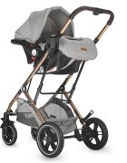 COCCOLLE Carucior ultracompact 3in1 Ravello cu scoica iSize si landou transformabil Piesa reversibila Cadru aluminiu anodizat Copertina cu protectie UV Roti aliaj PU fara pana Geanta Husa ploaie Plasa insecte Suport b