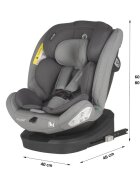 COCCOLLE Scaun auto cu Isofix Nyota Moonlit Grey 40-150 cm i-Size 4 pozitii inclinare Rotire 360 cu o singura mana Tetiera reglabila Husa detasabila Sistem antibasculare Top Tether Pozitie somn 0-12 ani