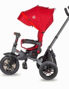 COCCOLLE Tricicleta pentru copii Pianti Ruby Red multifunctionala cu roti din cauciuc gonflabil sezut moale si ajustabil cu sistem de rotire 360 grade 2 tipuri de suporti de picioare si saculet jucarii
