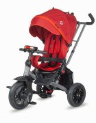 COCCOLLE Tricicleta pentru copii Pianti Ruby Red multifunctionala cu roti din cauciuc gonflabil sezut moale si ajustabil cu sistem de rotire 360 grade 2 tipuri de suporti de picioare si saculet jucarii