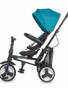 COCCOLLE Tricicleta pentru copii Spectra Turquoise Tide ultrapliabila cu scaun reversibil cu pozitie de somn de la 1 an si roti din cauciuc Eva