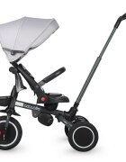 COCCOLLE Tricicleta pentru copii Venti Greystone multifunctionala cu spatar ajustabil cu pozitie de somn sezut rotativ 360 grade roti de cauciuc 2 seturi de suporti de picioare de la 10 luni pana la 25 kg