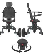 COCCOLLE Tricicleta pentru copii Venti Magenta multifunctionala cu spatar ajustabil cu pozitie de somn sezut rotativ 360 grade roti de cauciuc 2 seturi de suporti de picioare de la 10 luni pana la 25 kg
