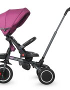 COCCOLLE Tricicleta pentru copii Venti Magenta multifunctionala cu spatar ajustabil cu pozitie de somn sezut rotativ 360 grade roti de cauciuc 2 seturi de suporti de picioare de la 10 luni pana la 25 kg