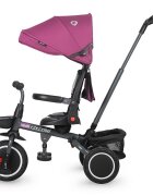 COCCOLLE Tricicleta pentru copii Venti Magenta multifunctionala cu spatar ajustabil cu pozitie de somn sezut rotativ 360 grade roti de cauciuc 2 seturi de suporti de picioare de la 10 luni pana la 25 kg