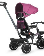 COCCOLLE Tricicleta pentru copii Venti Magenta multifunctionala cu spatar ajustabil cu pozitie de somn sezut rotativ 360 grade roti de cauciuc 2 seturi de suporti de picioare de la 10 luni pana la 25 kg