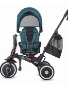 COCCOLLE Tricicleta pentru copii Vispo Turquoise Tide multifunctionala pliabila scaun reversibil rotire 360 grade pozitie somn sistem roata libera 2 seturi suport de picioare si cadru din aliaj de magneziu