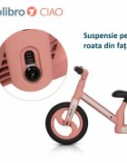 Colibro Bicicleta de echilibru pentru copii fara pedale pliabila cu scaunelul si ghidonul reglabile pe inaltime cu roti din cauciuc de 12 inch Ciao Rose Gold
