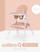 Colibro Scaun de masa multifunctional 4 in 1 Pliabil cu Cos de depozitare cu ham de siguranta Tavita dubla detasabila 70 x 56 x 92 cm greutate 3.8 kg Picolo Crystal Pink