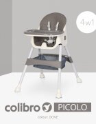 Colibro Scaun de masa multifunctional 4 in 1 Pliabil cu Cos de depozitare cu ham de siguranta Tavita dubla detasabila 70 x 56 x 92 cm greutate 3.8 kg Picolo Dove