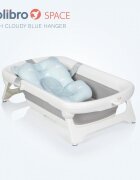 Colibro Set cadita pliabila pentru copii Space cu pernuta si termometru integrat dimensiune 84 x 48 cm capacitate 40L Cloudy Blue