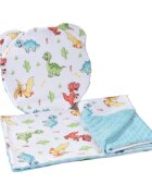 Confort Family Lenjerie 2 piese cosulet si landou model dinozauri si plus bleu