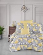 Confort Family Lenjerie din bumbac pentru pat dublu model forme geometrice cu galben