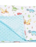 Confort Family Paturica din bumbac model dinozauri si plus minky bleu 80x80 cm