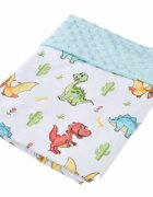 Confort Family Paturica din bumbac model dinozauri si plus minky bleu 80x80 cm