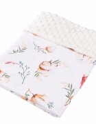Confort Family Paturica din bumbac model flori de bumbac si plus minky crem 80x80 cm