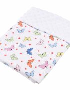 Confort Family Paturica din bumbac model fluturasi si plus minky alb 80x80 cm