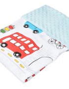 Confort Family Paturica din bumbac model masinute colorate si plus minky bleu 80x80 cm