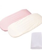 Confort Family Set 2 cearsafuri cosulet si landou 72x30 cm din bumbac crem roz + protectie impermeabila