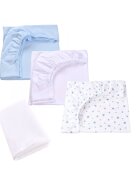 Confort Family Set 3 cearsafuri alb bleu si model cu stelute + protectie impermeabila pentru patut 90x4050 cm