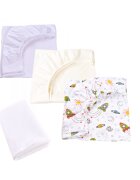 Confort Family Set 3 cearsafuri alb crem si model rachete + protectie impermeabila patut 90x4050 cm