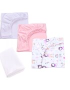 Confort Family Set 3 cearsafuri alb roz si model fetite + protectie impermeabila patut 90x4050 cm