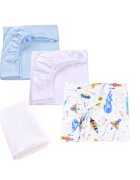 Confort Family Set 3 cearsafuri bleu alb si model rachete si planete + protectie impermeabila patut 90x4050 cm