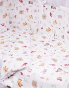 Confort Family Set complet 7 piese lenjerie si aparatori patut 120x60 cm din bumbac model animalute si ciuperci
