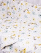 Confort Family Set complet 7 piese lenjerie si aparatori patut 120x60 cm din bumbac model curcubee si norisori