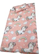 Croitoria Noastra Lenjerie de pat 3 piese cu cearceaf plapumioara si pernuta slim 140x70 cm unicorni