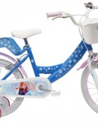 DENVER Bicicleta pentru copii Disney Frozen 16 inch frana de mana pe ambele roti clopotel roti ajutatoare detasabile suport pentru papusi cosulet transport pe ghidon