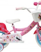 DENVER Bicicleta pentru copii Disney Princess 12 inch frana de mana pe ambele roti clopotel roti ajutatoare detasabile suport pentru papusi cosulet transport pe ghidon