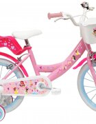 DENVER Bicicleta pentru copii Disney Princess 16 inch frana de mana pe ambele roti clopotel roti ajutatoare detasabile suport pentru papusi cosulet transport pe ghidon