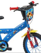 DENVER Bicicleta pentru copii Mickey Mouse Albastra 14 inch frana de mana pe ambele roti claxon sticla de apa aparatoare noroi fata si spate spite metalice roti gonflabile