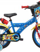 DENVER Bicicleta pentru copii Mickey Mouse Albastra 14 inch frana de mana pe ambele roti claxon sticla de apa aparatoare noroi fata si spate spite metalice roti gonflabile